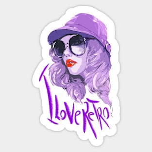 i love retro themed hat and sunglasses and girl design Sticker